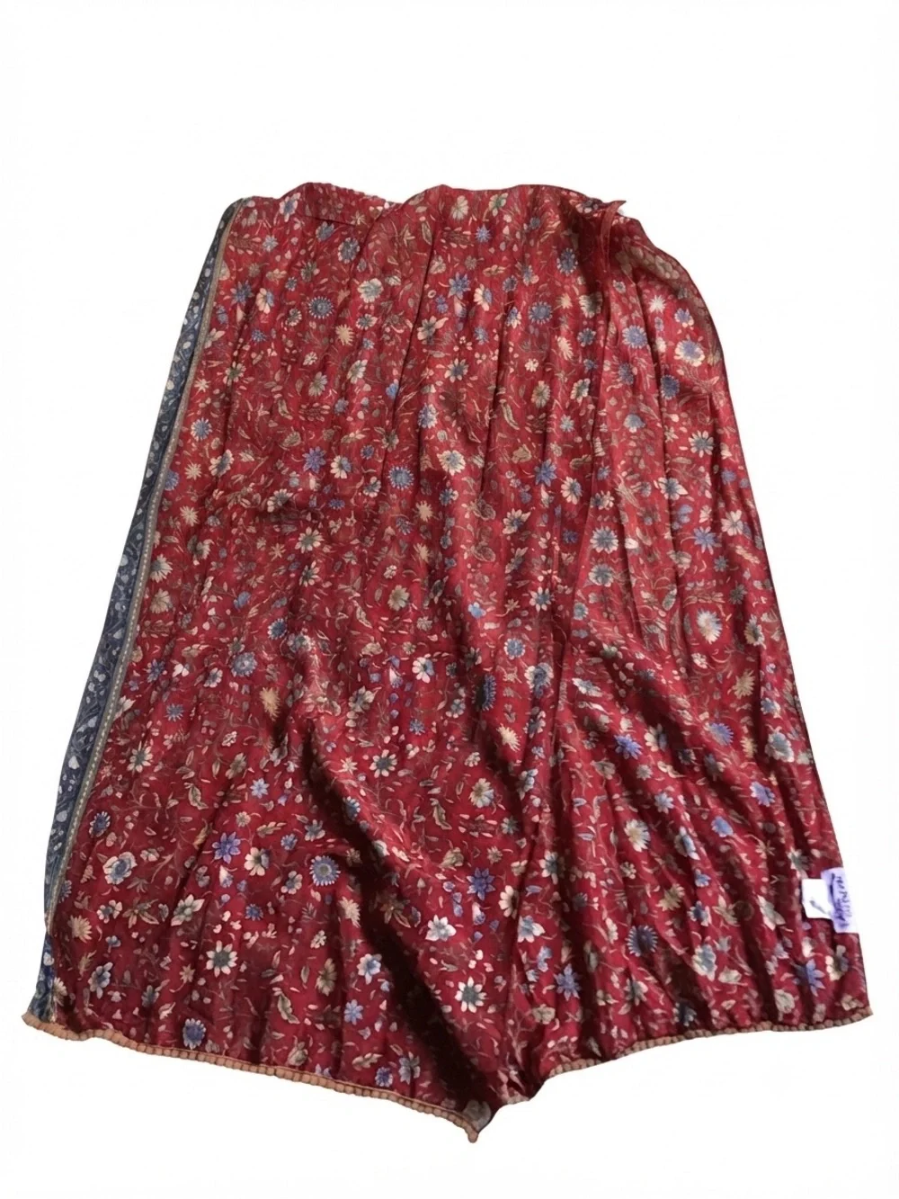 Paths of the Spirit 100% Silk Floral Scarf Boho Whimsigoth Red Blue 70x19 Chic
